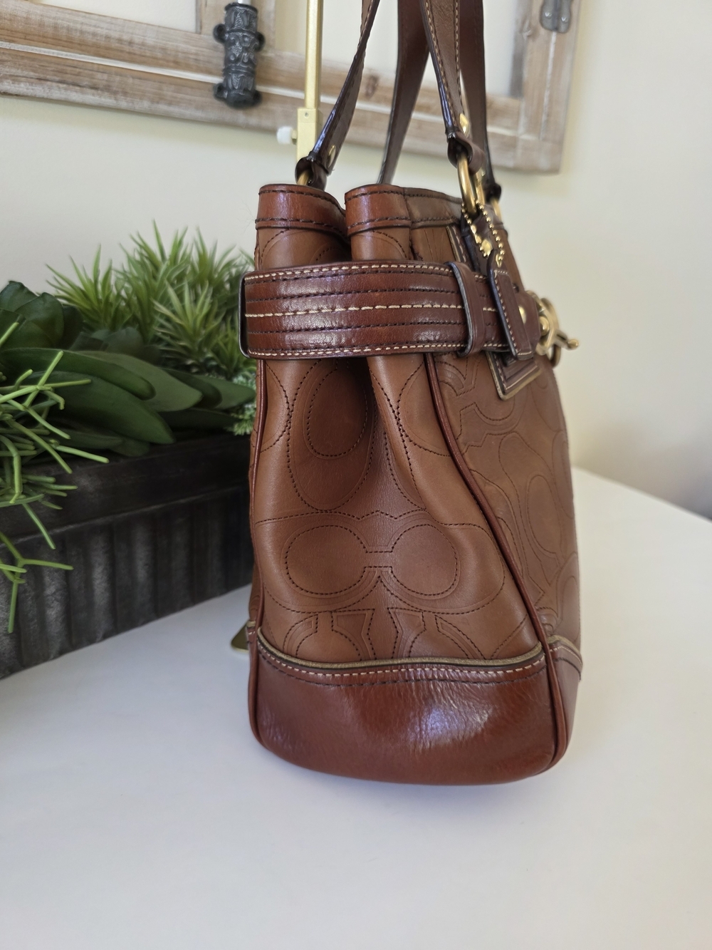 Vintage Hamptons Legacy Horsebit Tote & Wallet Set Cognac Embossed Leather Y2K - Picture 7 of 16